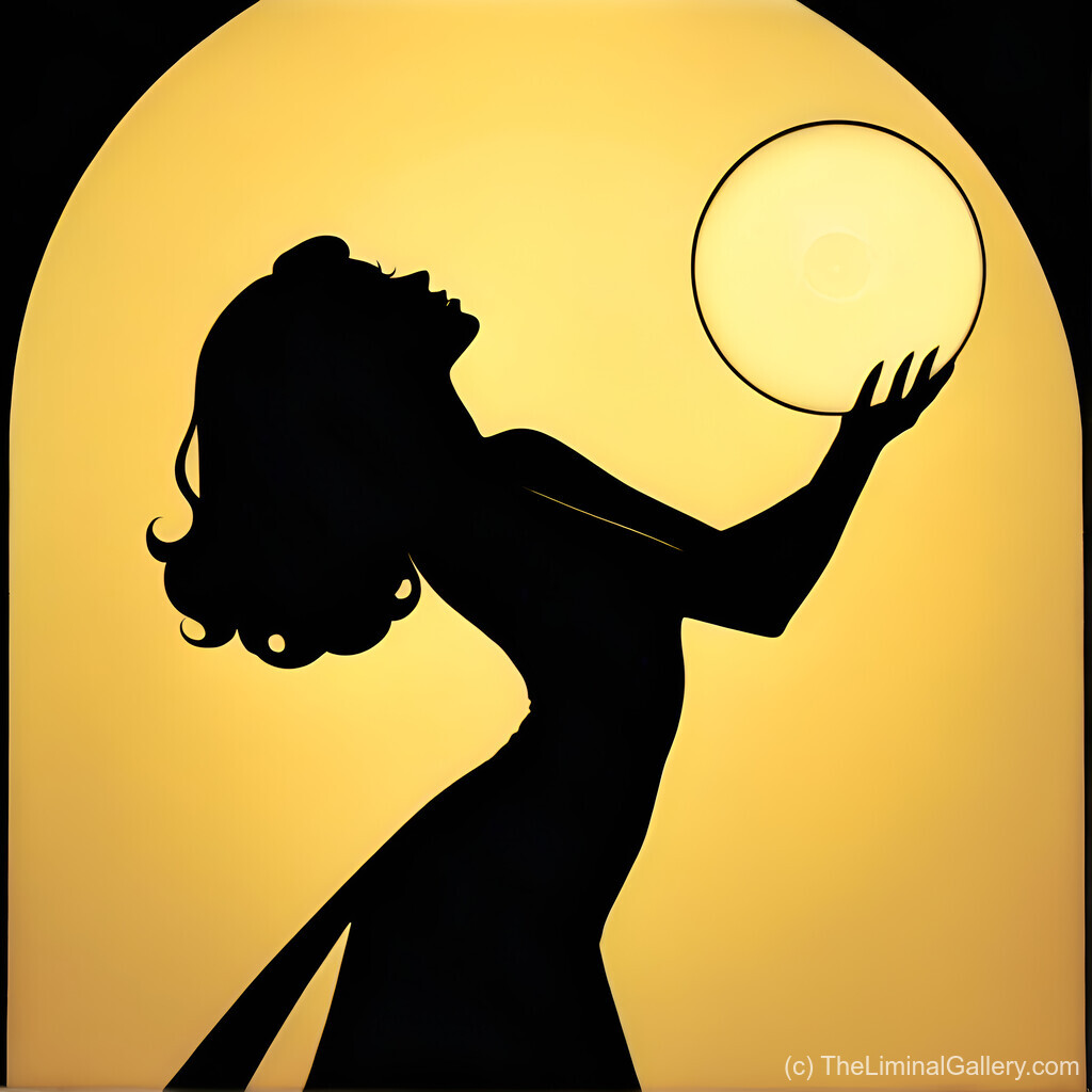 A glowing art deco silhouette holding an orb, radiating mystery, elegance, and sophistication.